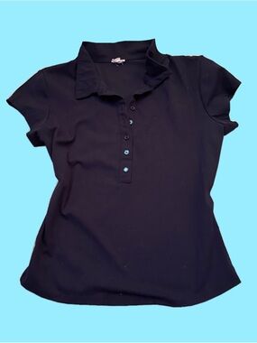 Garage Black Short-Sleeve Button-Down Polo Top